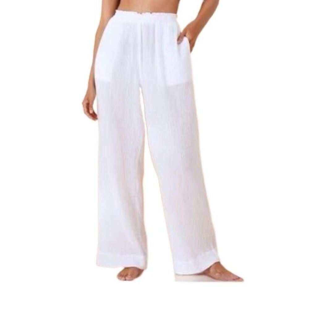 Shade & Shore Wide Leg Pants Womens XL White Cotton Gauze Beach Swim Cover New